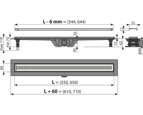 Rozměry sprchového žlabu