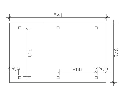 Technický nákres s rozměry desky: délka 541 mm, šířka 376 mm