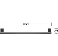Rozměry tyče na ručníky: šířka 651 mm a hloubka 67 mm