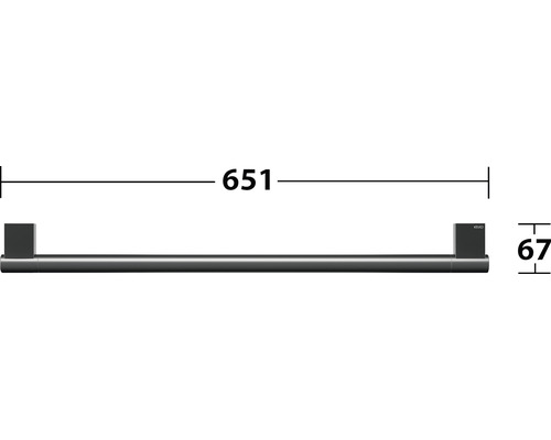 Rozměry tyče na ručníky: šířka 651 mm a hloubka 67 mm