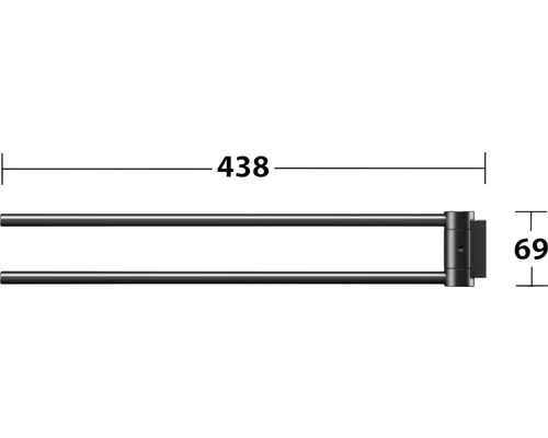 Technický výkres držáku na ručníky o rozměrech 438 x 69