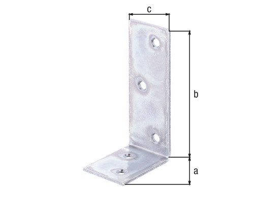 Rohový spojovník s rozměry a, b a c.
