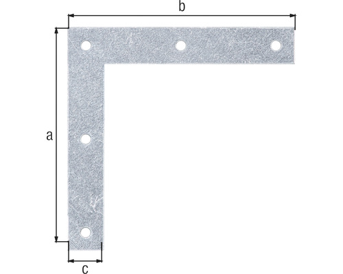 Rohový spojovník s otvory a rozměry a, b a c