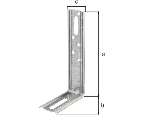 Úhelníková spojka s děrovaným vzorem a rozměry a, b, c