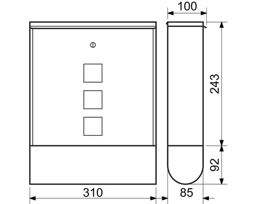 Technický nákres rozvaděče s rozměry