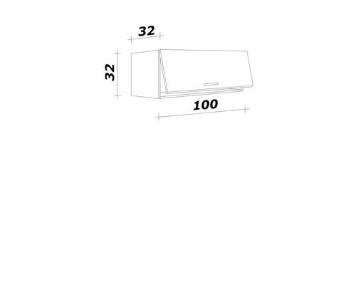 Nákres horní skříňky o rozměrech 32 x 32 x 100 cm