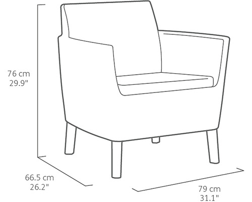 Nákres křesla s rozměry