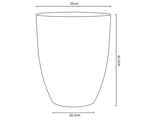 Nákres květináče s rozměry: 35 cm (nahoře), 20,5 cm (dole) a 42,5 cm (výška).