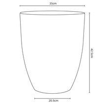 Technický nákres květináče o rozměrech 35 cm šířka, 42,5 cm výška a 20,5 cm hloubka.