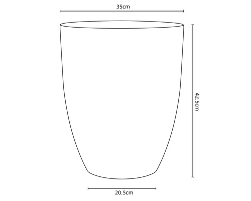 Technický nákres květináče o rozměrech 35 cm šířka, 42,5 cm výška a 20,5 cm hloubka.