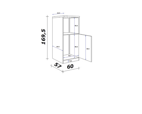 Technický výkres koupelnové skříňky s rozměry
