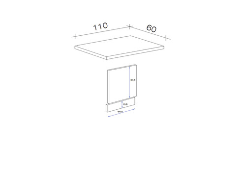 Technický nákres umyvadlové skříňky o rozměrech 110 x 60 centimetrů.