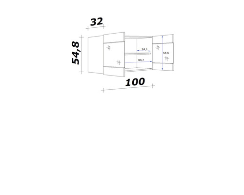 Technický nákres skříně s rozměry