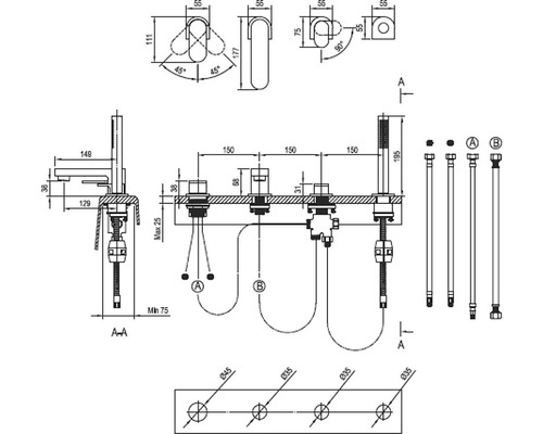Technický výkres armatury s rozměry