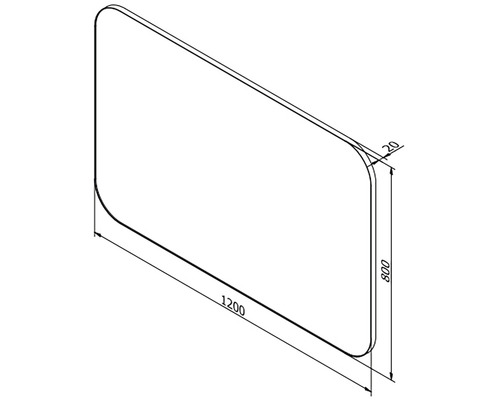 Technický nákres sprchové stěny o rozměrech 1200 x 800 mm