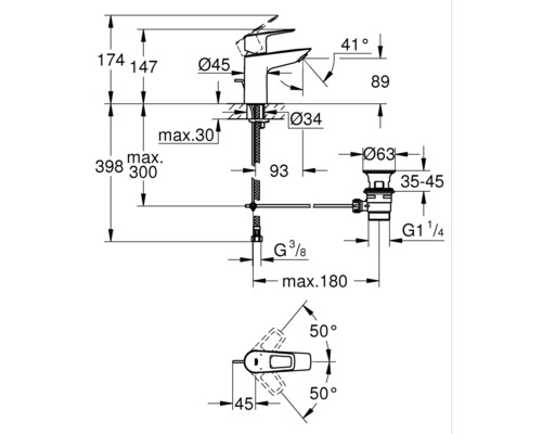 Rozměrový výkres armatury se všemi relevantními rozměry