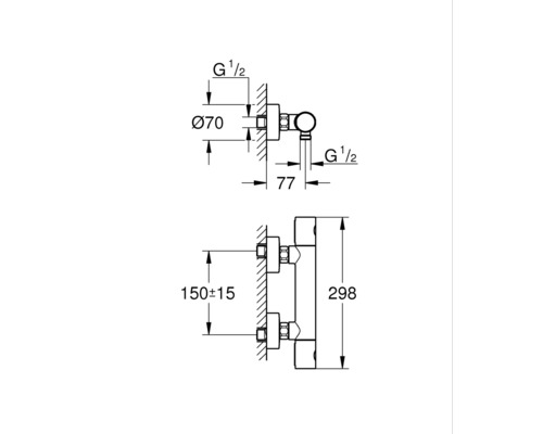 Technický výkres vodovodní baterie s rozměry