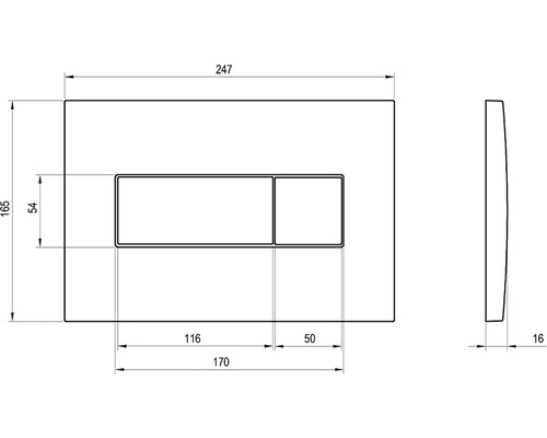 Technický nákres ovládacího panelu s rozměry