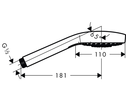 Technický nákres sprchové hlavice s rozměry