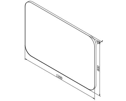 Technický výkres obdélníkové sprchové zástěny o rozměrech 1200 x 800 milimetrů.