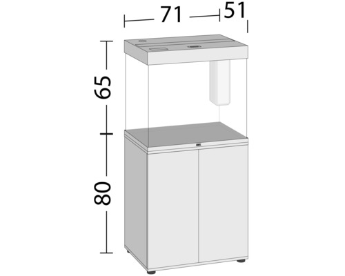 Rozměry akvária se skříňkou: 71 x 51 x 65 cm výška nádrže a 80 cm výška skříňky