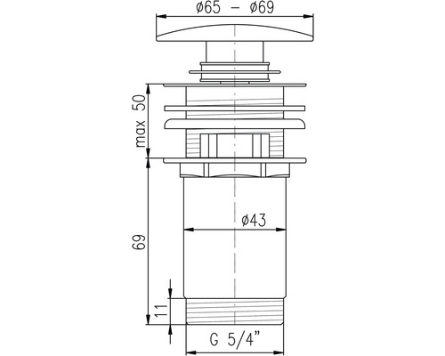 Technický výkres umyvadlové zátky s rozměry