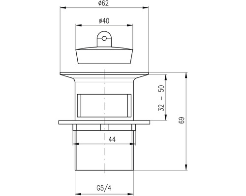 Technický výkres výpustného ventilu s rozměry