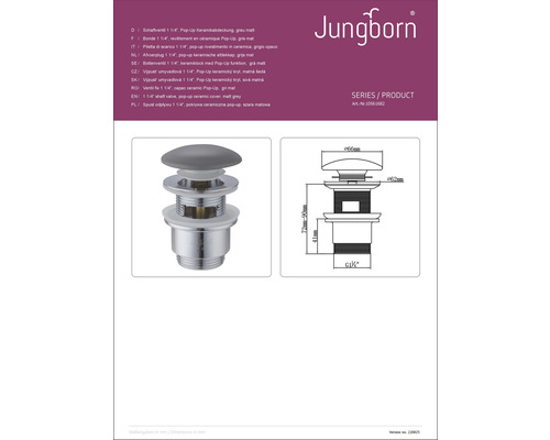Zátka umyvadla Jungborn 1 1/4 palce s keramickým krytem Pop-Up, pohled na produkt