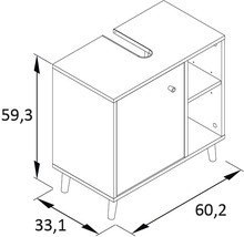 Nákres skříňky pod umyvadlo s rozměry.