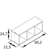 Technický nákres police s rozměry.