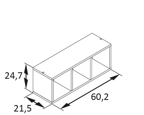 Technický nákres police s rozměry.