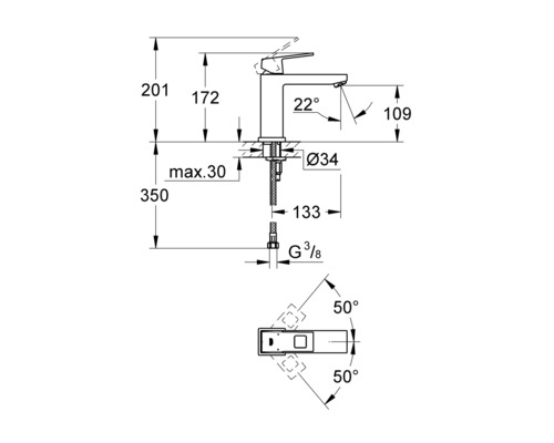 Technický výkres armatury s rozměry