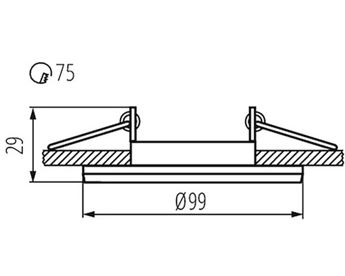 Technický nákres stropního vestavného svítidla s rozměry