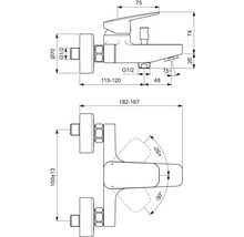 Technický nákres armatury s rozměry