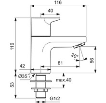 Technický nákres vodovodní baterie s rozměry
