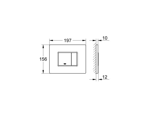 Technický výkres ovládacího panelu s rozměry.