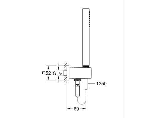 Technický výkres sprchové armatury s rozměry