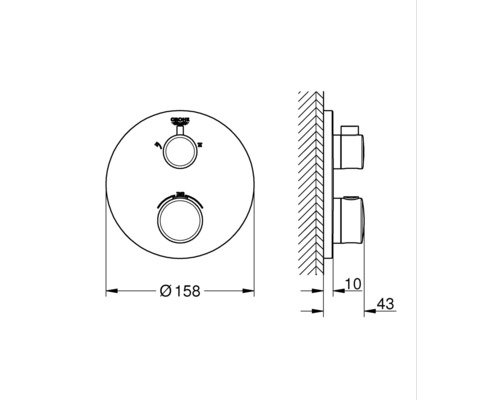 Technický nákres armatury Grohe s rozměry
