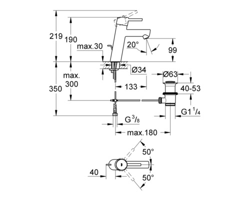 Technický výkres armatury s rozměry