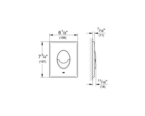 Technický výkres ovládacího tlačítka s rozměry
