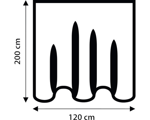 Rozměry sprchového závěsu: 200 centimetrů na výšku a 120 centimetrů na šířku