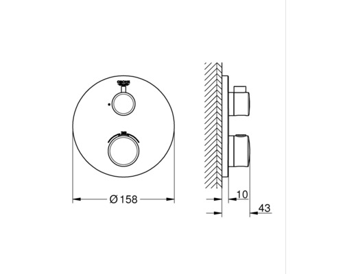 Technický výkres sprchové baterie Grohe s rozměry