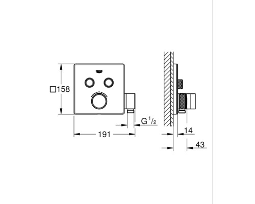Technický výkres armatury Grohe s rozměry