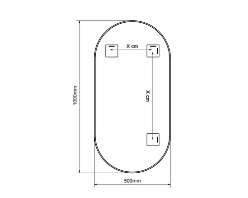 Nákres zrcadla o rozměrech 1000 mm na výšku a 500 mm na šířku