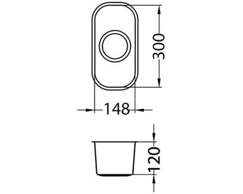Technický nákres umyvadla na desku s rozměry