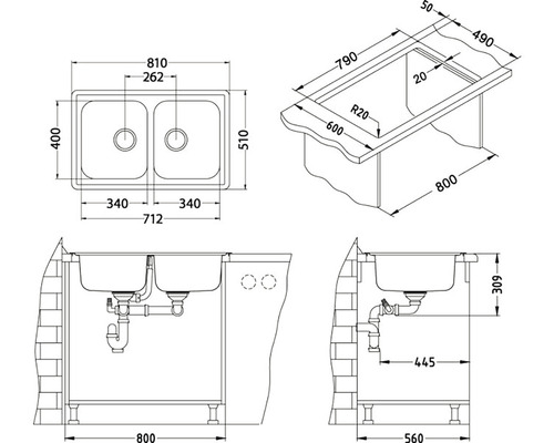 Technický nákres dvoudřezu s rozměry