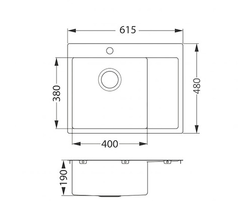 Nákres kuchyňského dřezu s rozměry