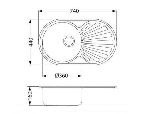 Výkres dřezu s odkapávací plochou a rozměry