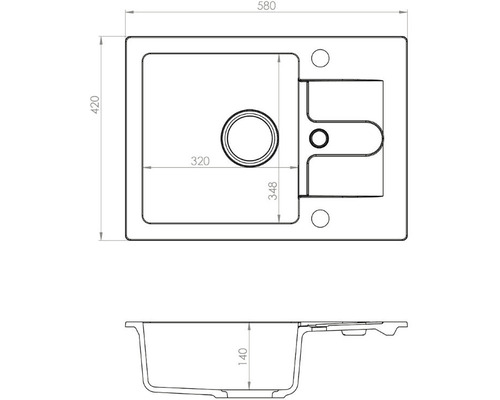 Technický výkres umyvadla s rozměry