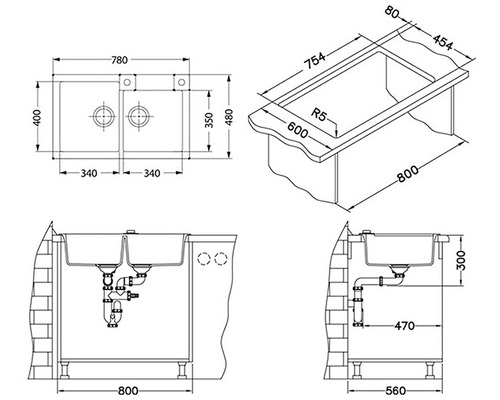 Technický výkres dvoudřezu s rozměry